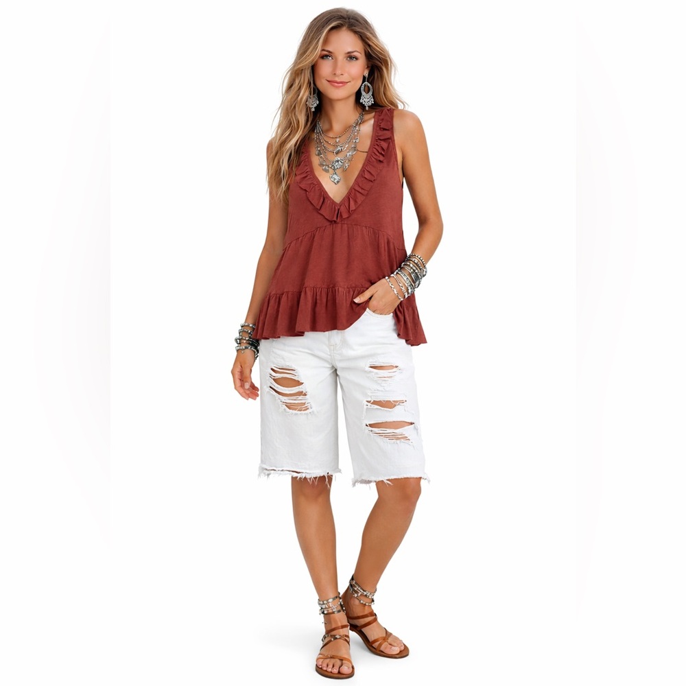 Free People Out & About Linen Blend Tank Sz-S